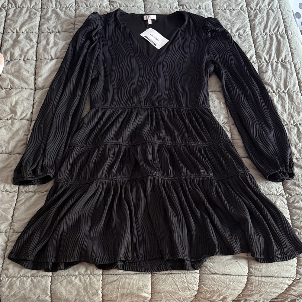 TCEC Elegant Black Tiered Mini Dress